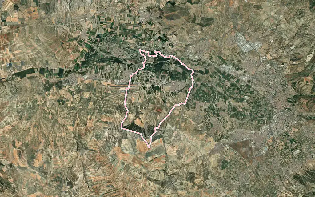 Vista satélite de Santafé con su contorno administrativo