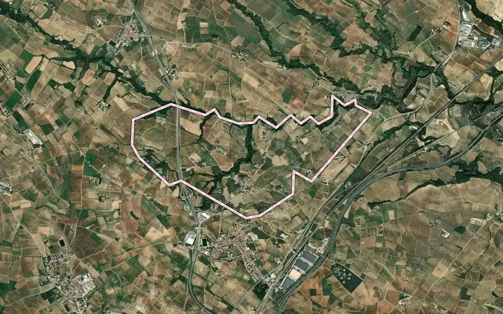 Vista satélite de Santa Fe del Penedès con su contorno administrativo
