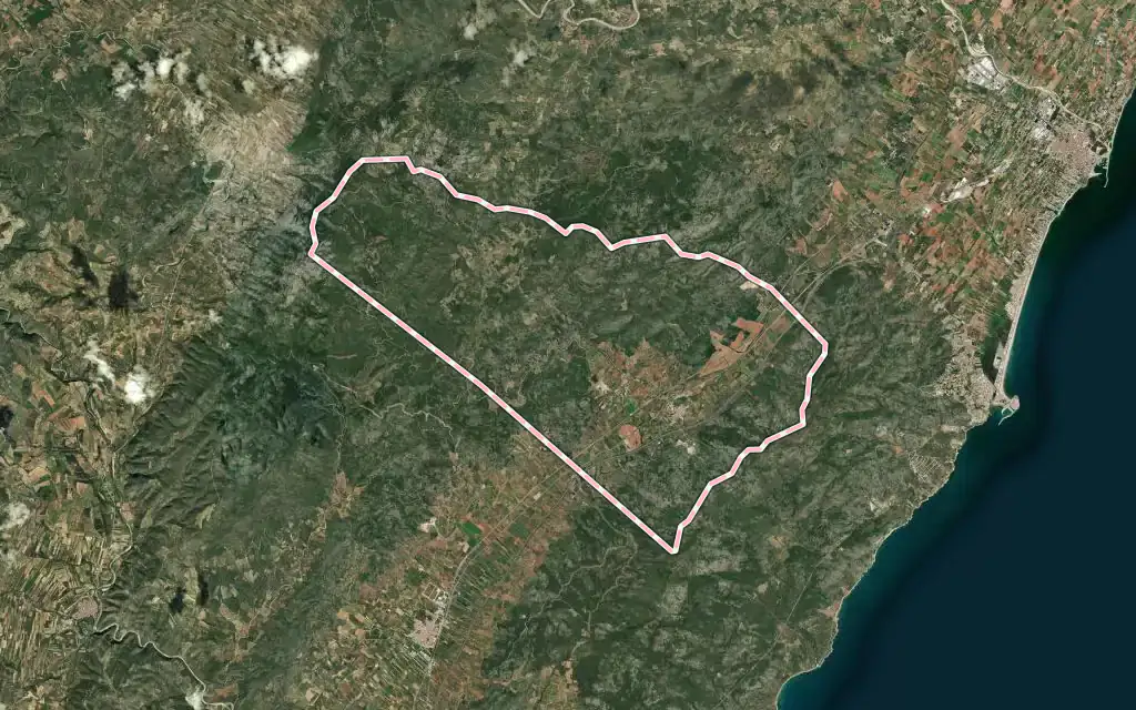 Vista satélite de Santa Magdalena de Pulpis con su contorno administrativo