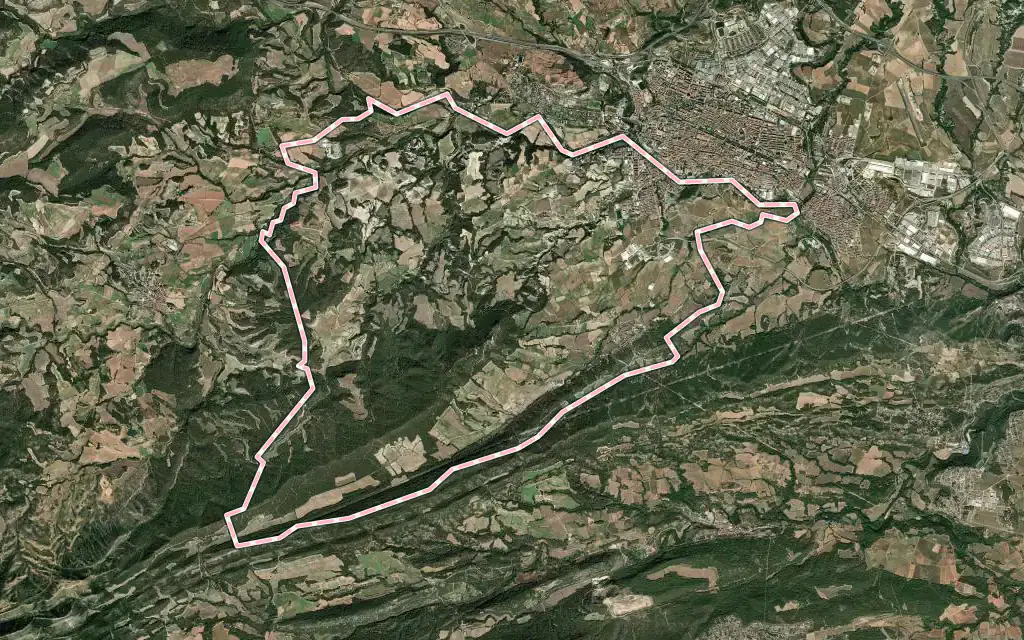 Vista satélite de Santa Margarida de Montbui con su contorno administrativo