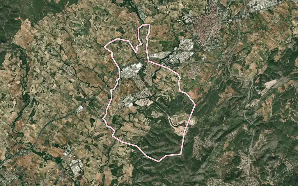 Vista satélite de Santa Margarida i els Monjos con su contorno administrativo