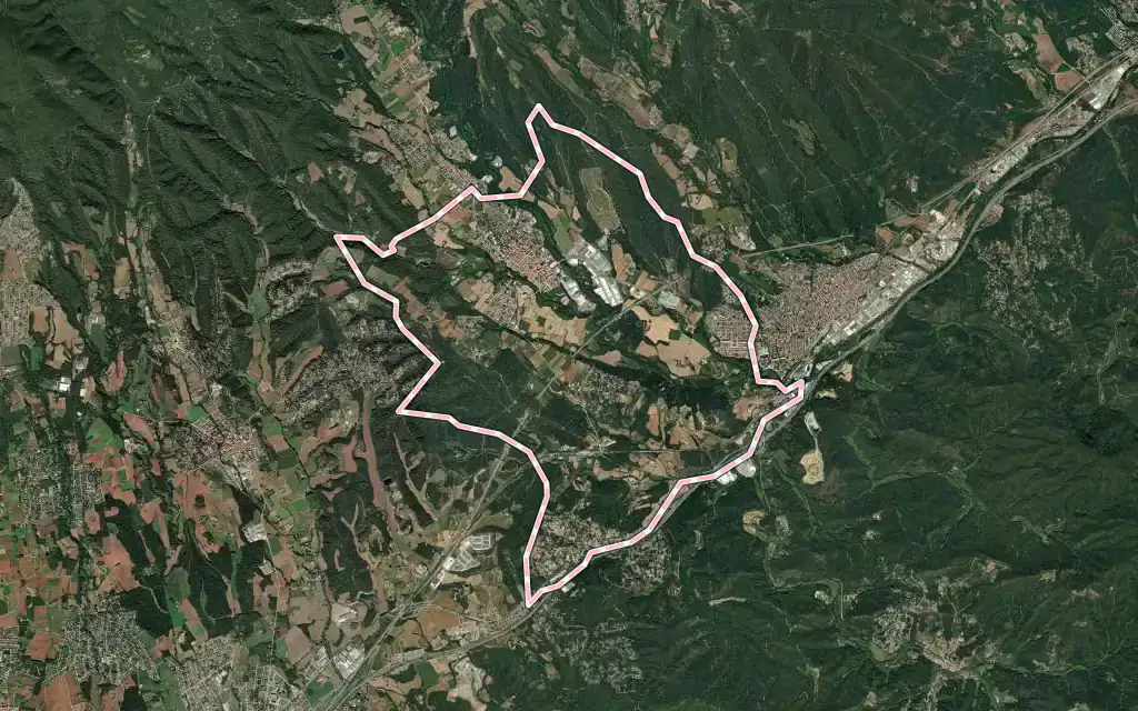 Vista satélite de Santa Maria de Palautordera con su contorno administrativo