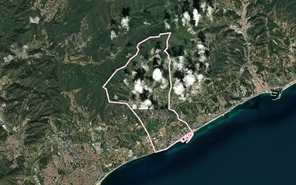 Vista satélite de Sant Andreu de Llavaneres con su contorno administrativo