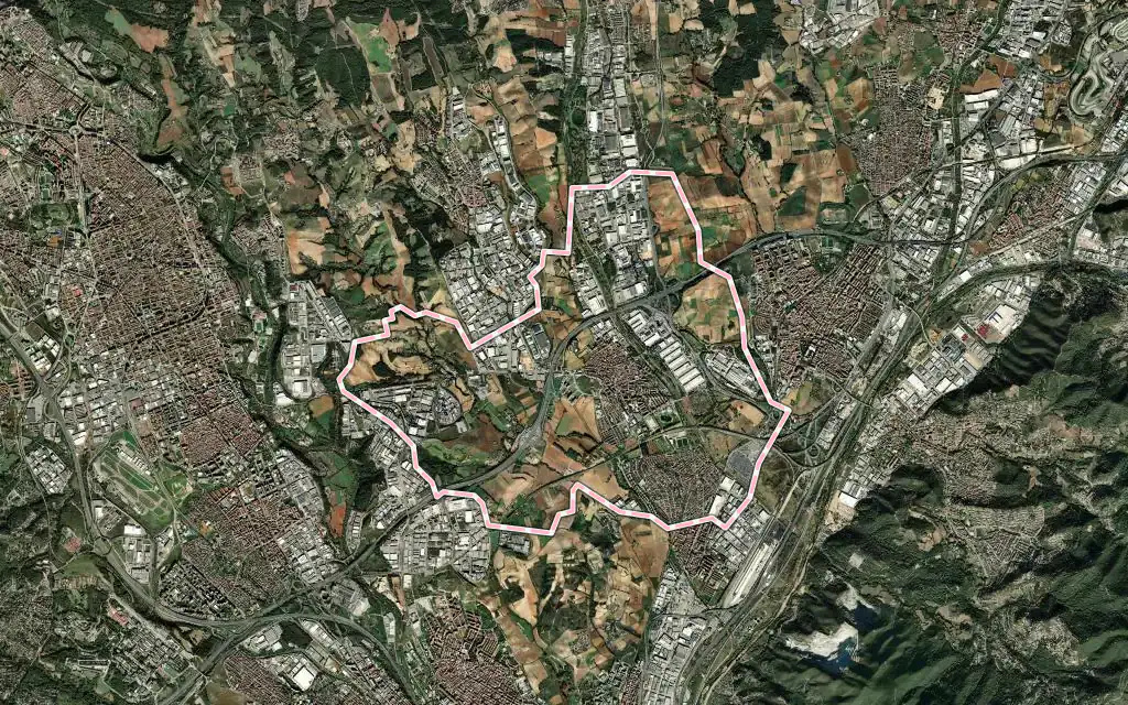 Vista satélite de Santa Perpètua de Mogoda con su contorno administrativo