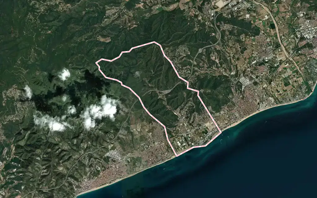 Vista satélite de Santa Susanna con su contorno administrativo
