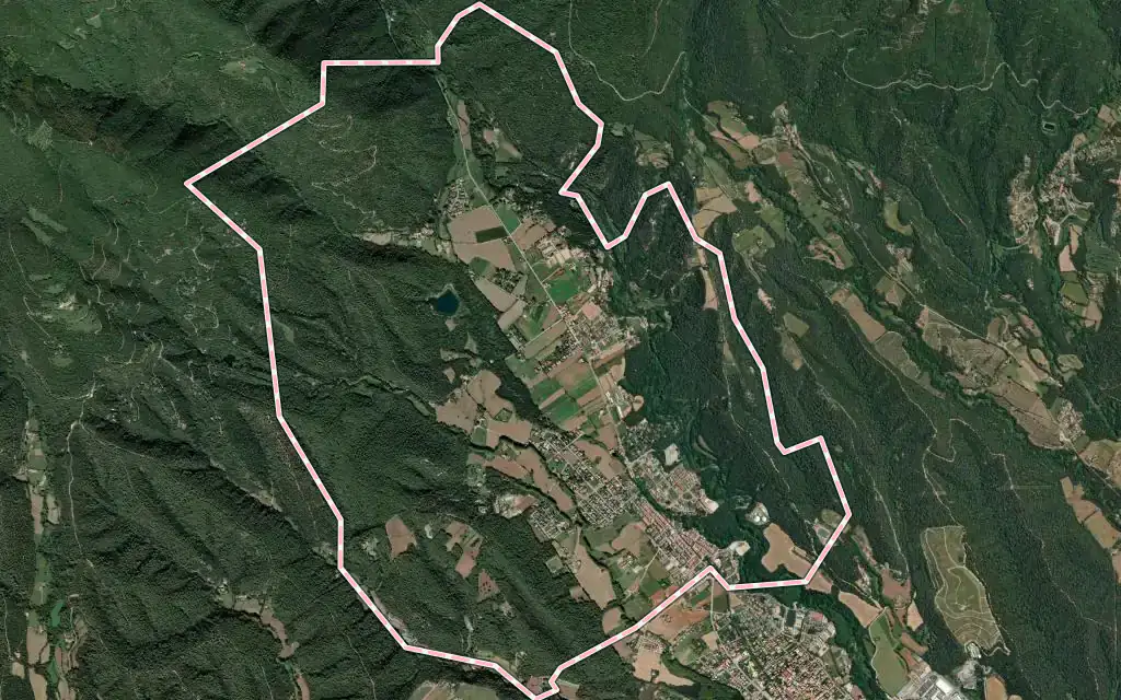 Vista satélite de Sant Esteve de Palautordera con su contorno administrativo