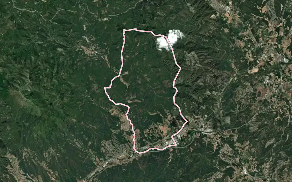 Vista satélite de Sant Feliu de Buixalleu con su contorno administrativo