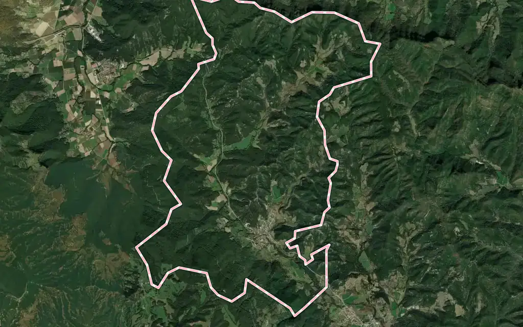 Vista satélite de Sant Feliu de Pallerols con su contorno administrativo