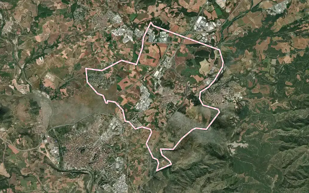 Vista satélite de Sant Fruitós de Bages con su contorno administrativo