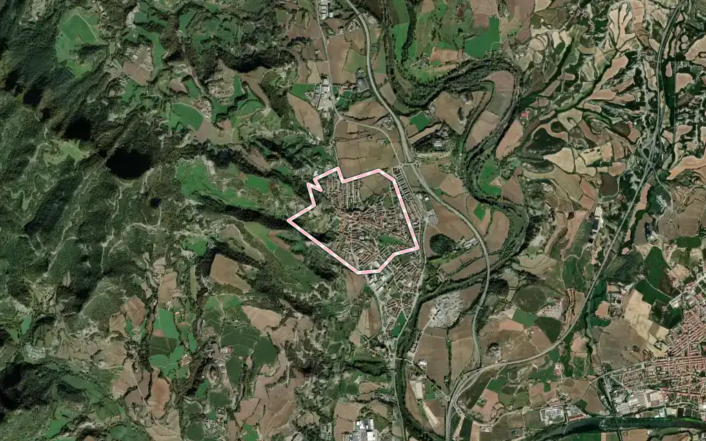 Vista satélite de Sant Hipòlit de Voltregà con su contorno administrativo
