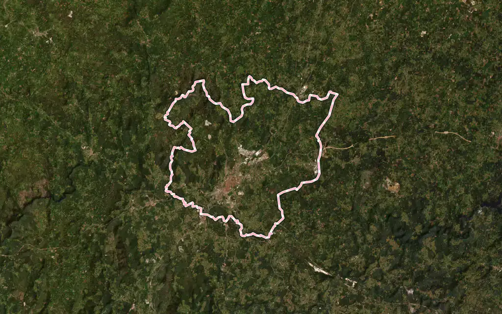 Vista satélite de Santiago de Compostela con su contorno administrativo
