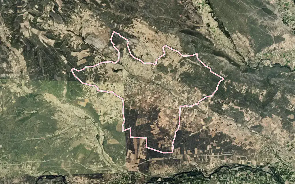 Vista satélite de Santibáñez de Vidriales con su contorno administrativo