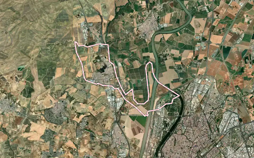 Vista satélite de Santiponce con su contorno administrativo