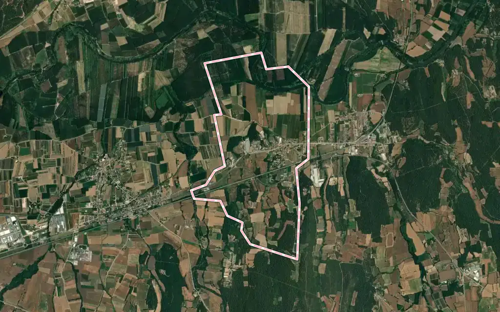 Vista satélite de Sant Joan de Mollet con su contorno administrativo