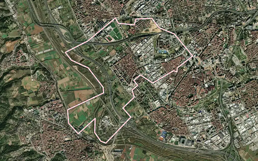 Vista satélite de Sant Joan Despí con su contorno administrativo