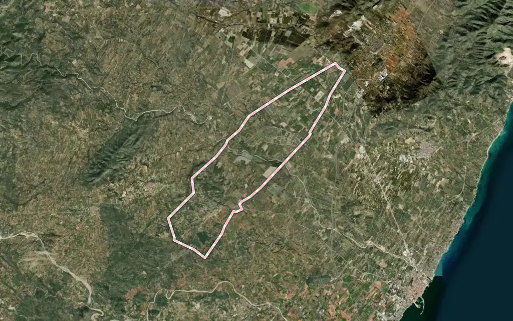 Vista satélite de Sant Jordi / San Jorge con su contorno administrativo