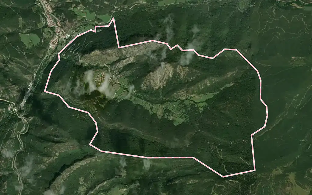 Vista satélite de Sant Julià de Cerdanyola con su contorno administrativo