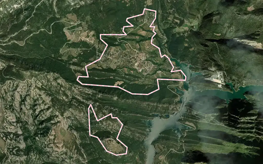 Vista satélite de Sant Llorenç de Morunys con su contorno administrativo