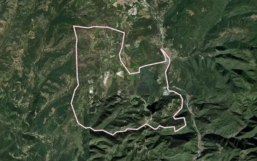 Vista satélite de Sant Martí de Centelles con su contorno administrativo