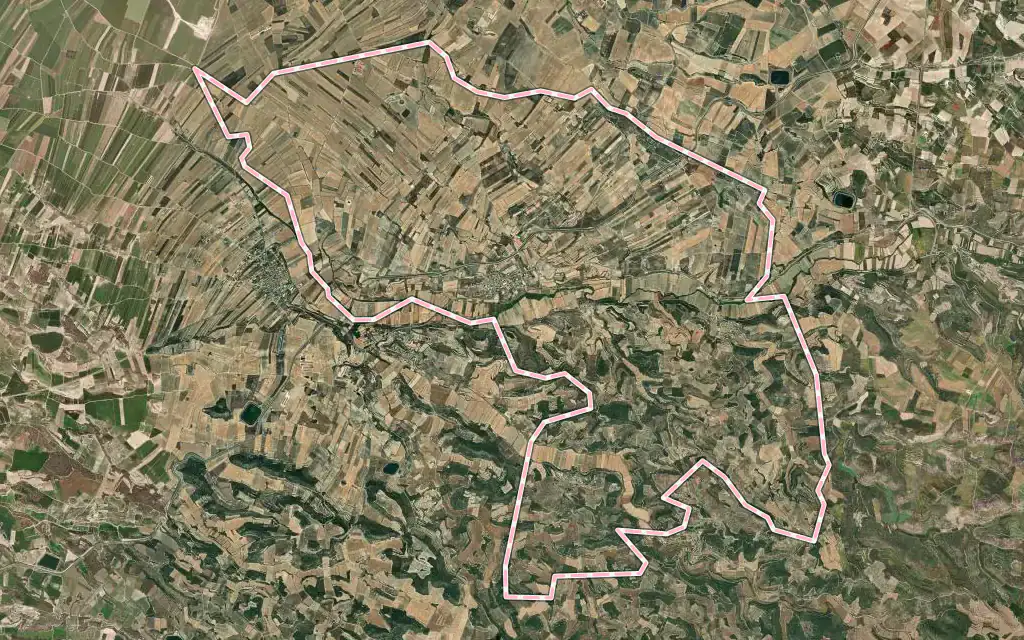 Vista satélite de Sant Martí de Riucorb con su contorno administrativo