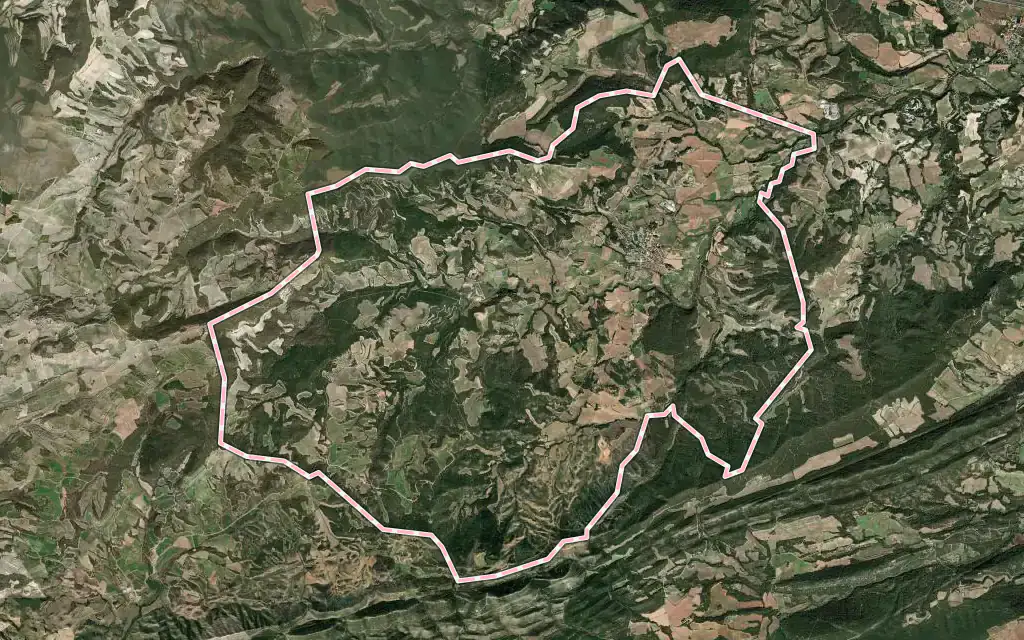 Vista satélite de Sant Martí de Tous con su contorno administrativo