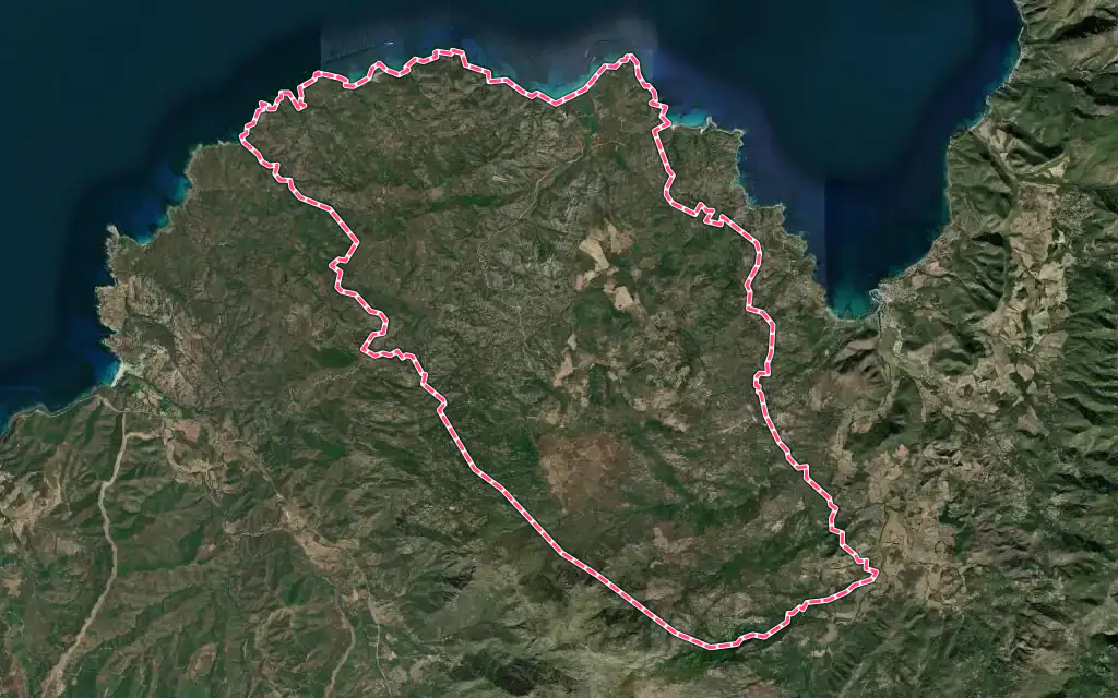 Vue satellite de Santo-Pietro-di-Tenda avec ses contours administratifs