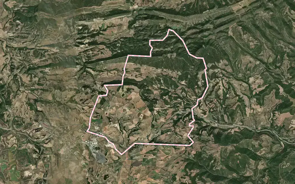 Vista satélite de Sant Pere Sallavinera con su contorno administrativo