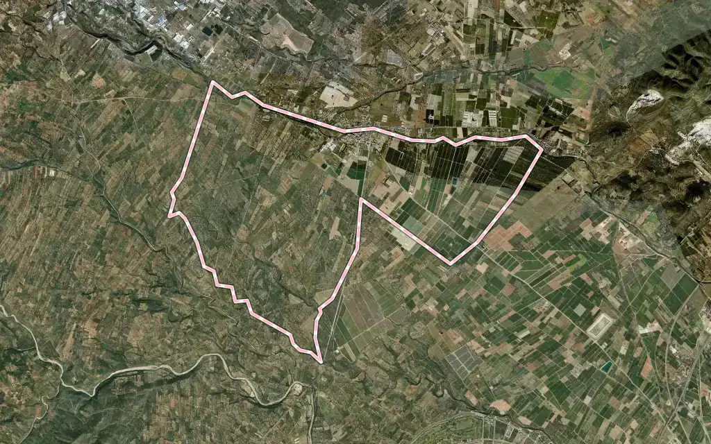 Vista satélite de Sant Rafel del Riu con su contorno administrativo