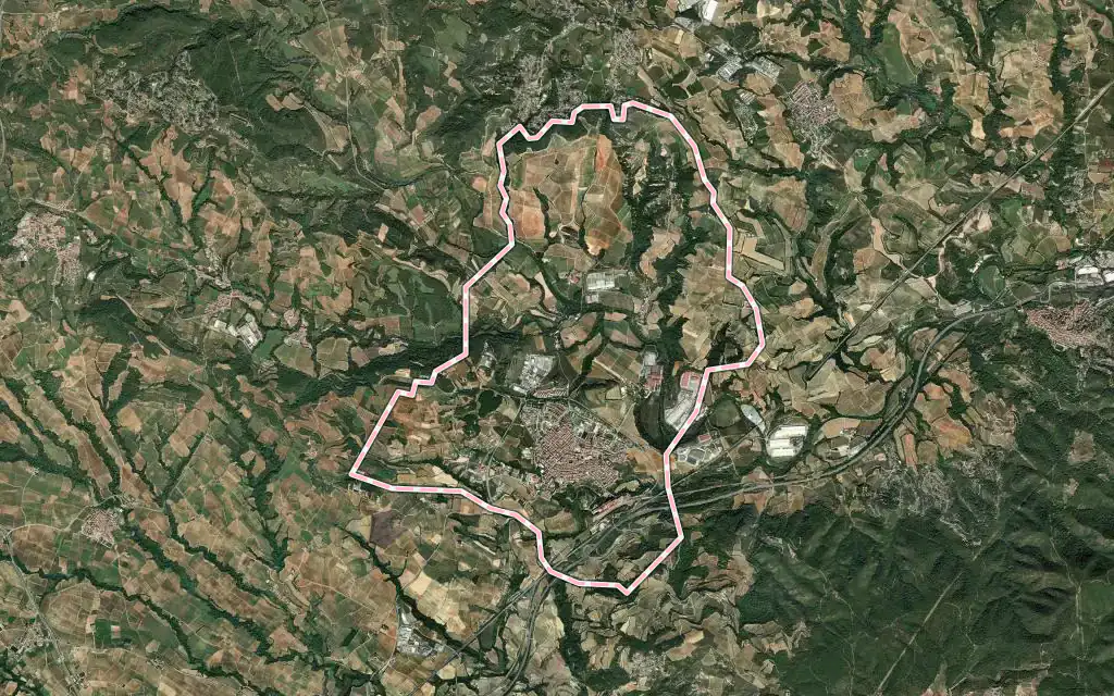 Vista satélite de Sant Sadurní d'Anoia con su contorno administrativo