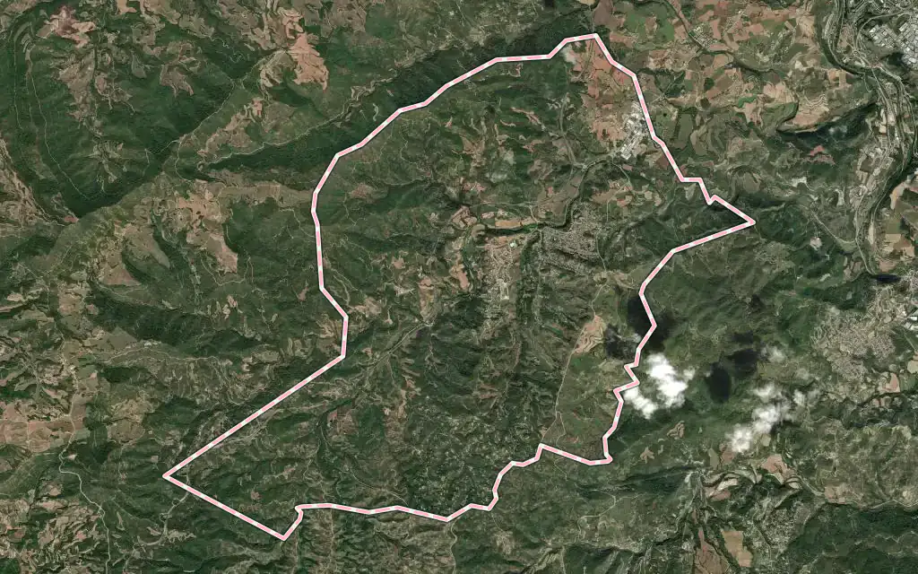 Vista satélite de Sant Salvador de Guardiola con su contorno administrativo