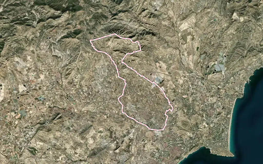 Vista satélite de Sant Vicent del Raspeig / San Vicente del Raspeig con su contorno administrativo