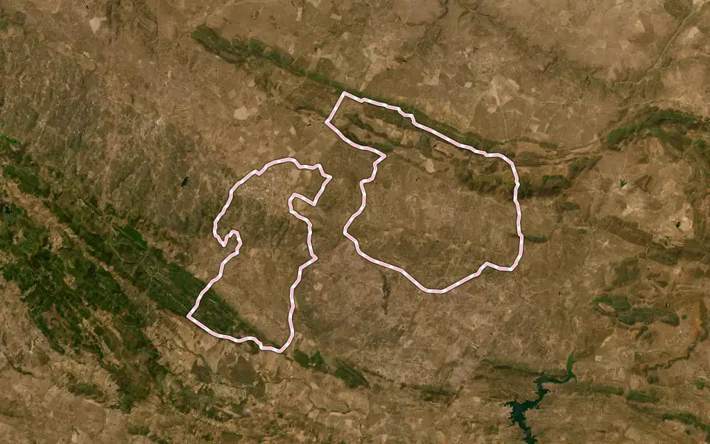 Vista satélite de San Vicente de Alcántara con su contorno administrativo