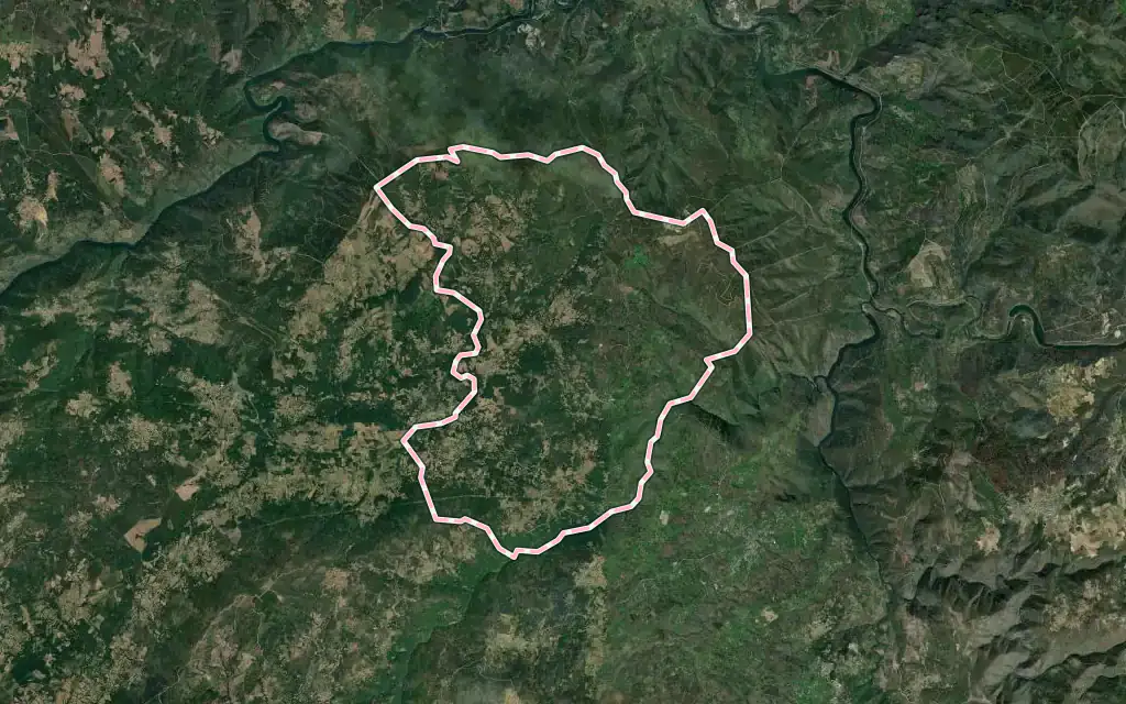 Vista satélite de San Xoán de Río con su contorno administrativo