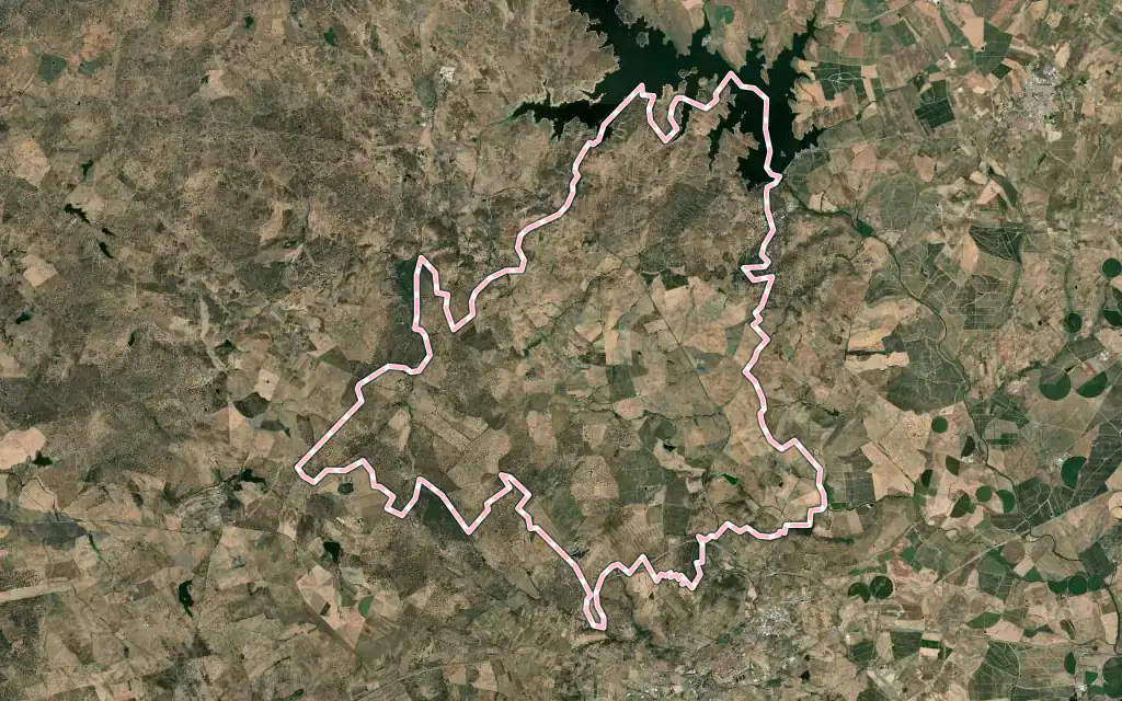 Vista satélite de São Vicente e Ventosa con su contorno administrativo