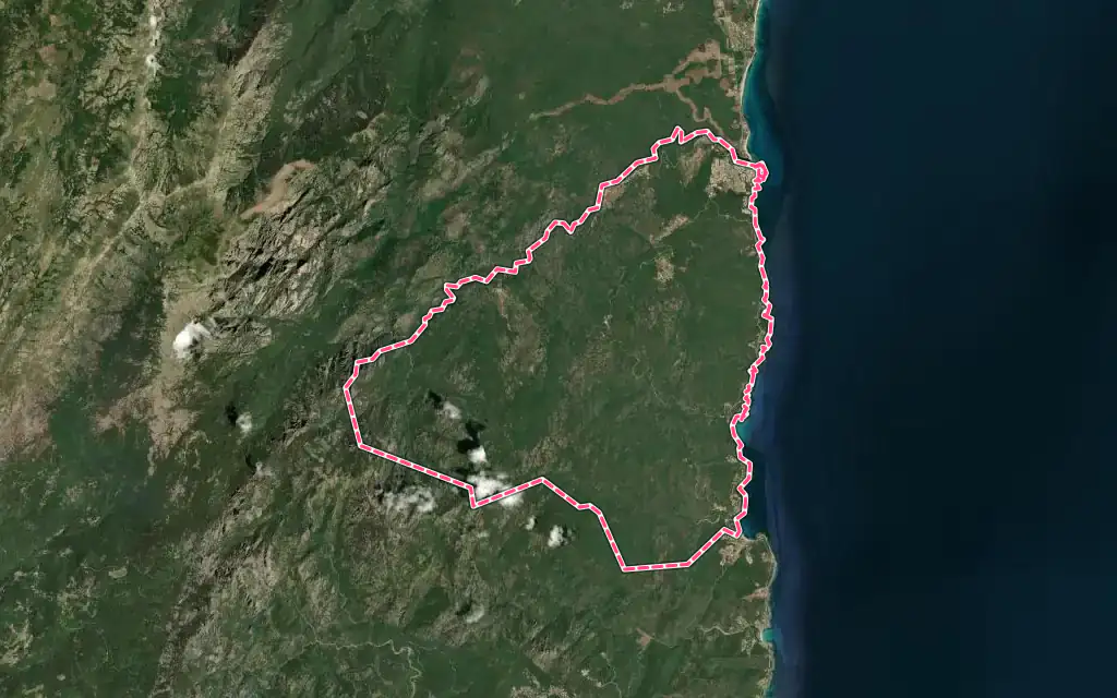 Vue satellite de Sari-Solenzara avec ses contours administratifs