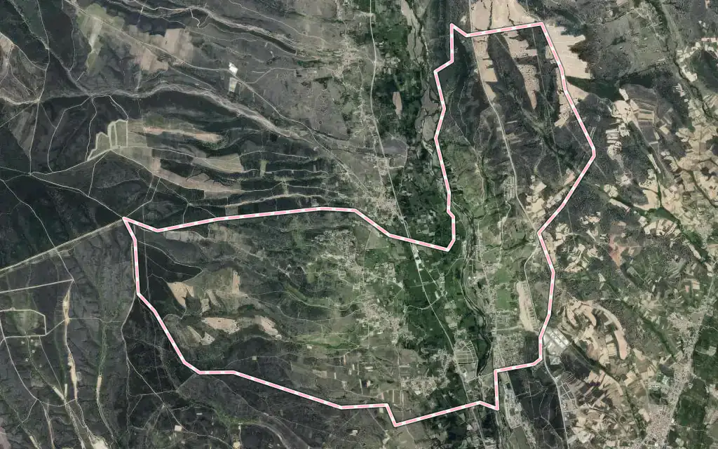 Vista satélite de Sariegos con su contorno administrativo