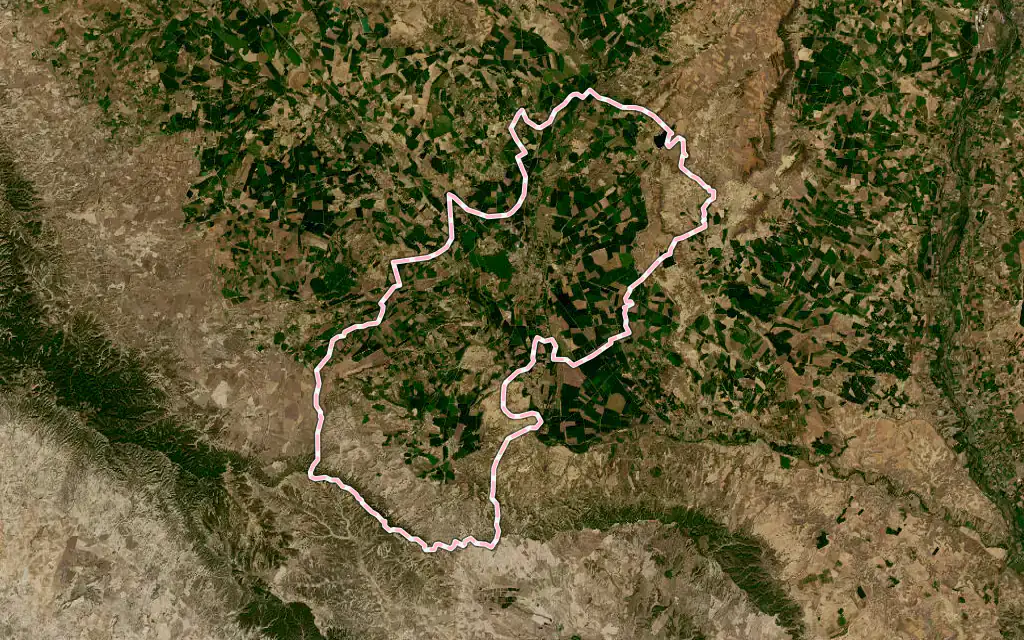 Vista satélite de Sariñena con su contorno administrativo