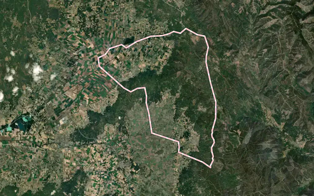 Vista satélite de Sarreaus con su contorno administrativo