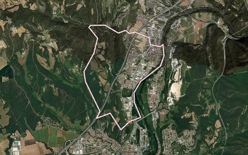 Vista satélite de Sarrià de Ter con su contorno administrativo