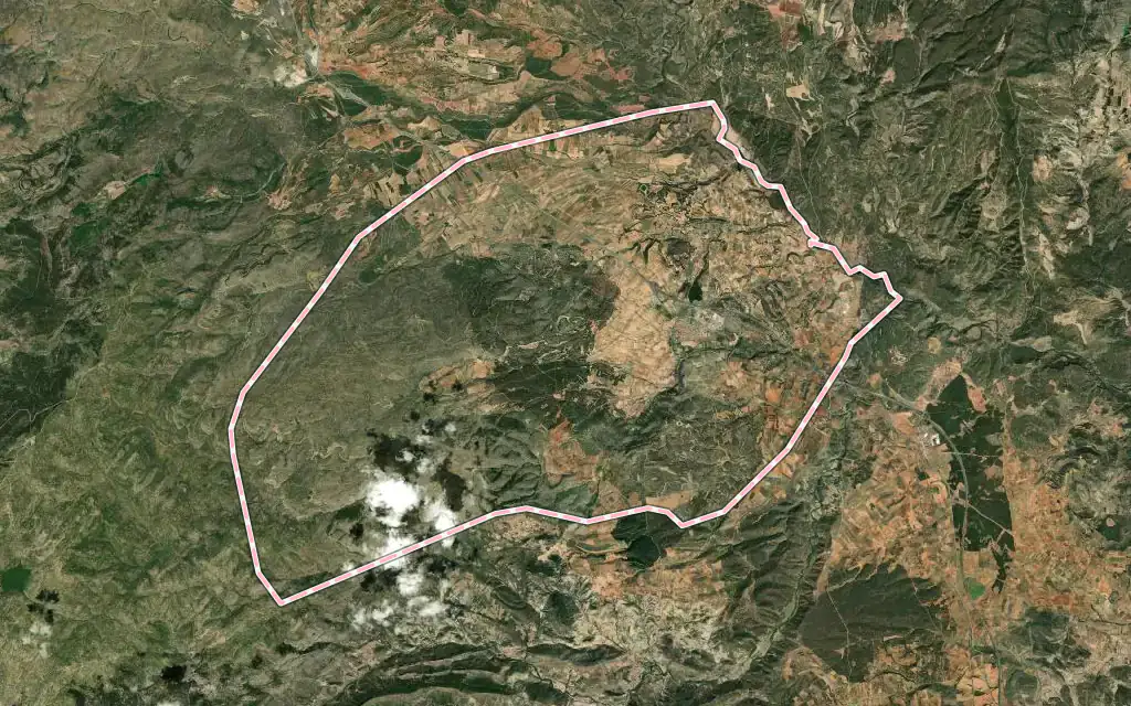 Vista satélite de Sarrión con su contorno administrativo