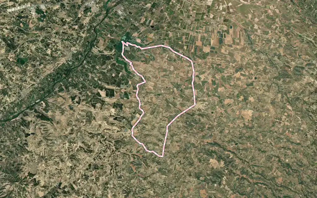 Vista satélite de Sarroca de Lleida con su contorno administrativo