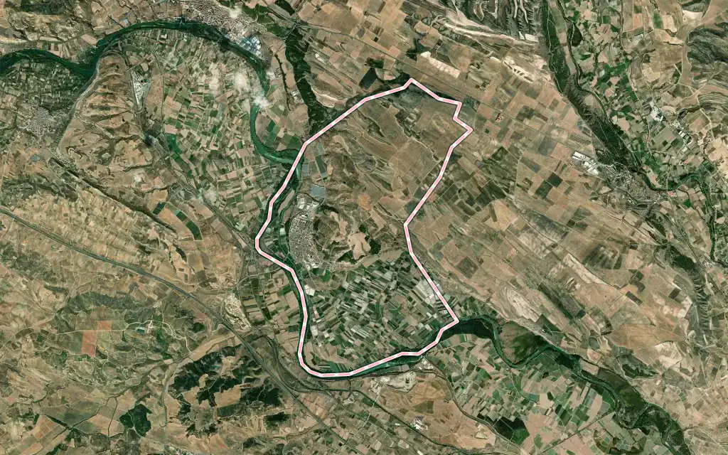 Vista satélite de Sartaguda con su contorno administrativo