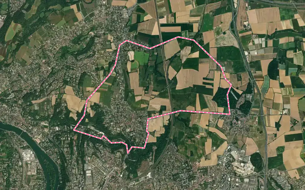 Vue satellite de Sathonay-Village avec ses contours administratifs