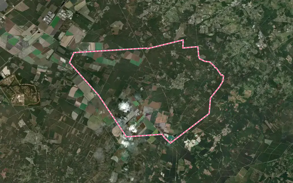 Vue satellite de Saucats avec ses contours administratifs