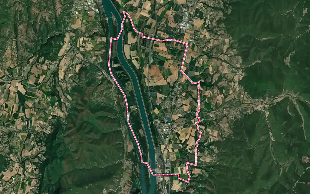 Vue satellite de Saulce-sur-Rhône avec ses contours administratifs