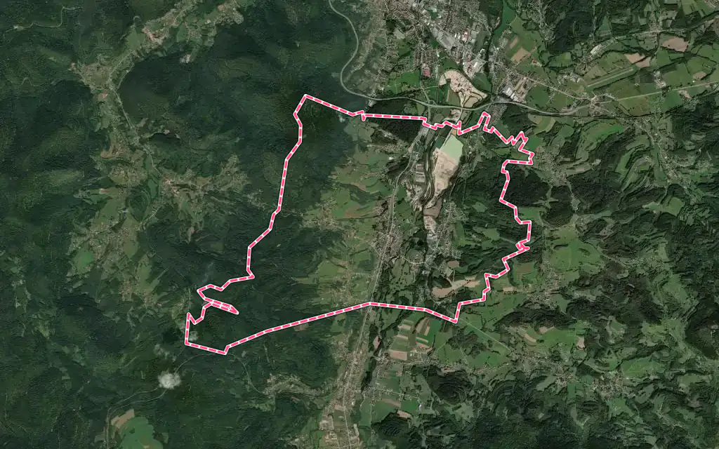 Vue satellite de Saulcy-sur-Meurthe avec ses contours administratifs
