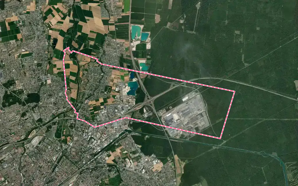 Vue satellite de Sausheim avec ses contours administratifs