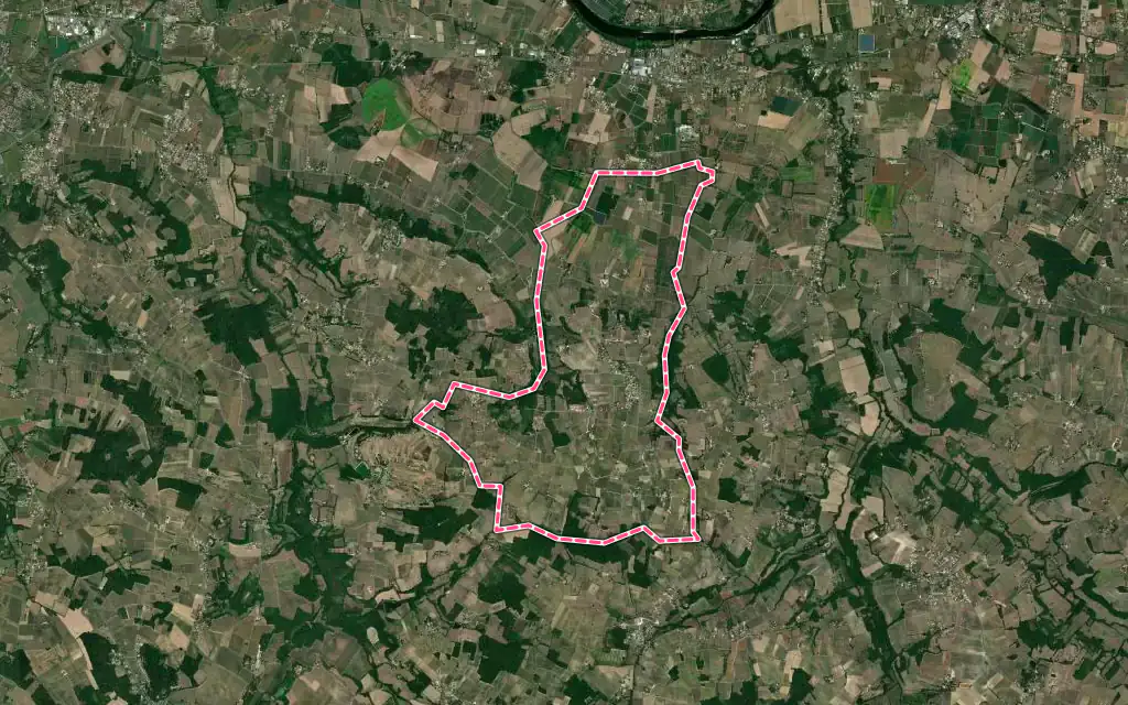 Vue satellite de Saussignac avec ses contours administratifs