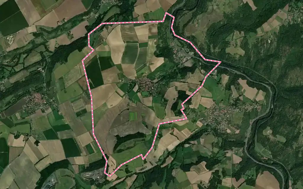 Vue satellite de Sauvagnat-Sainte-Marthe avec ses contours administratifs