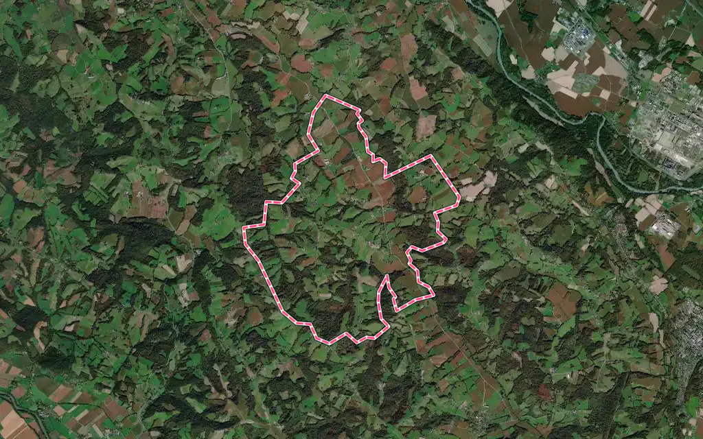 Vue satellite de Sauvelade avec ses contours administratifs